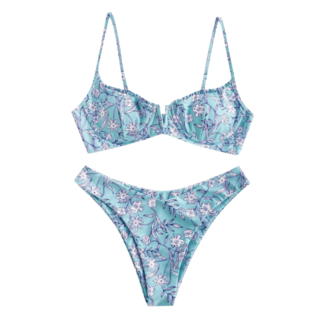 Wave Floral Print Bikini Set