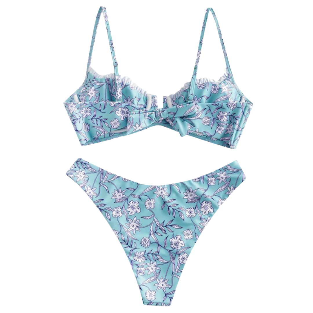 Wave Floral Print Bikini Set